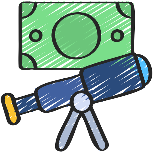 A cartoon-style drawing of a telescope and a sheet of paper.