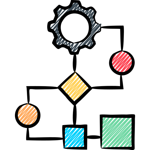 Illustration of a black dog with colorful geometric shapes including a black circle, red circle, yellow diamond, orange circle, blue square, and green square.