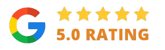 Google logo with a five-star rating and 5.0 rating label
