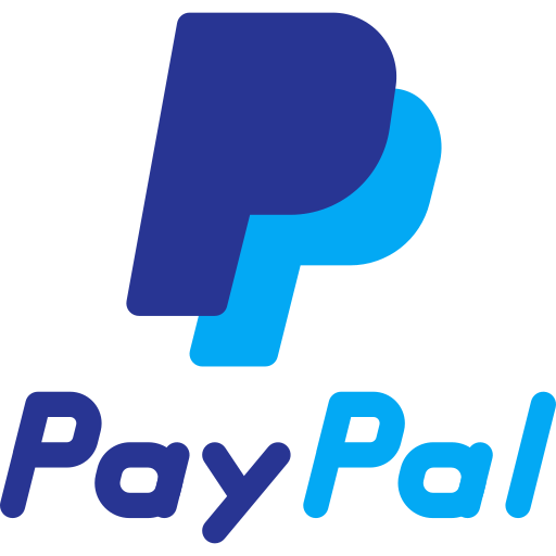 PayPal logo with blue and dark blue stylized 'P' and the words 'PayPal' below it.