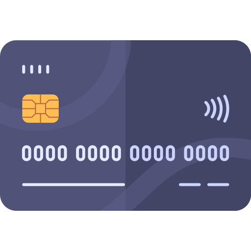 Digital credit card illustration with EMV chip and contactless payment symbol.