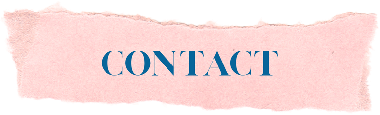Pink torn paper with the word 'CONTACT' in large blue letters.