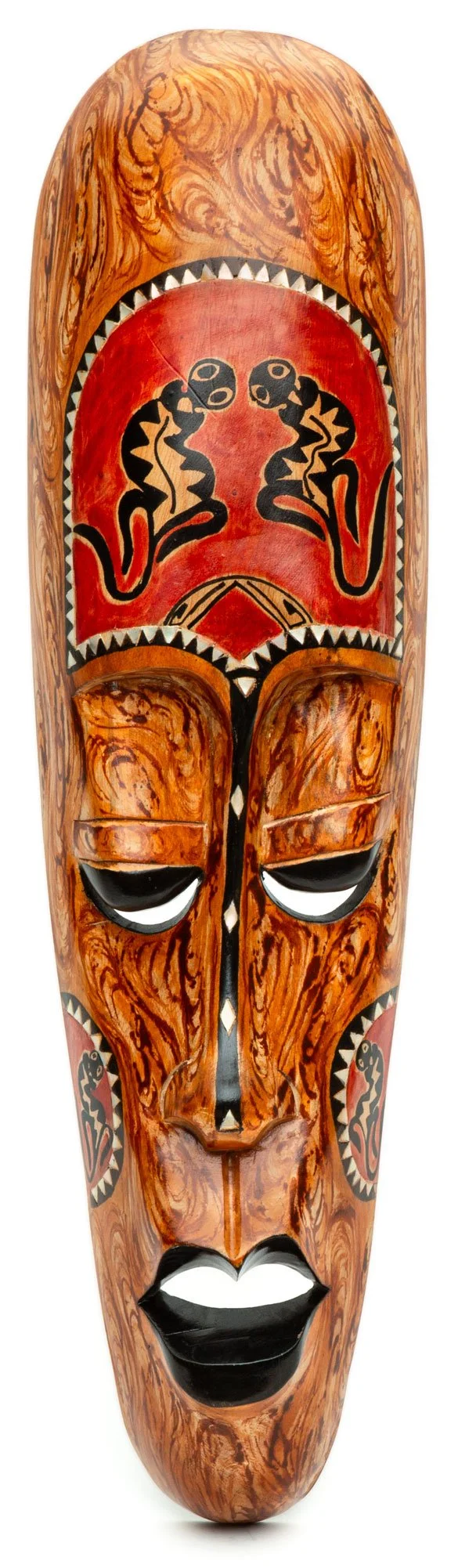 Indonesian mask photographed in a studio with clean lighting and detailed texture.