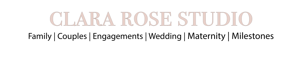 Text reading 'CLARA ROSE STUDIO' in pinkish font on a black background.