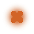 An orange cross shape on a white background with a soft, glowing halo around it.