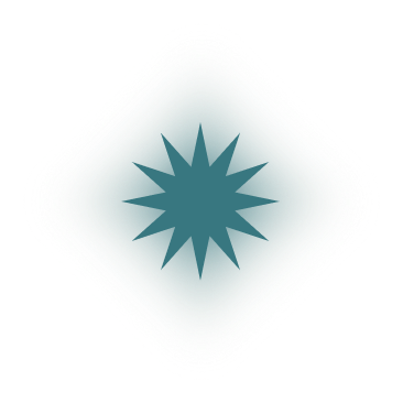 A light-colored, rounded square-shaped background with a blue starburst design in the center.