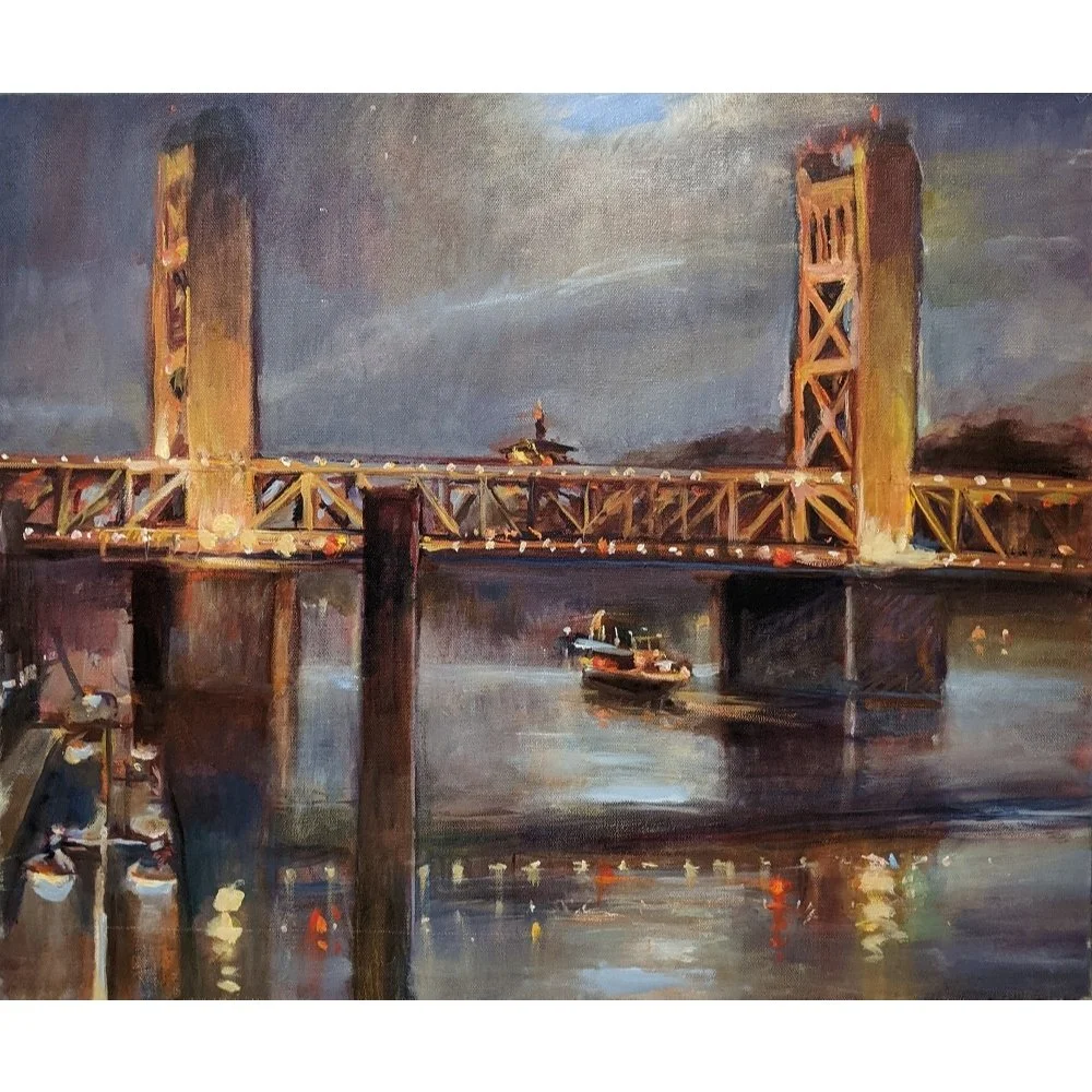 "Sacramento Bridge Nocturne" - 20"x24" - Oil on Canvas