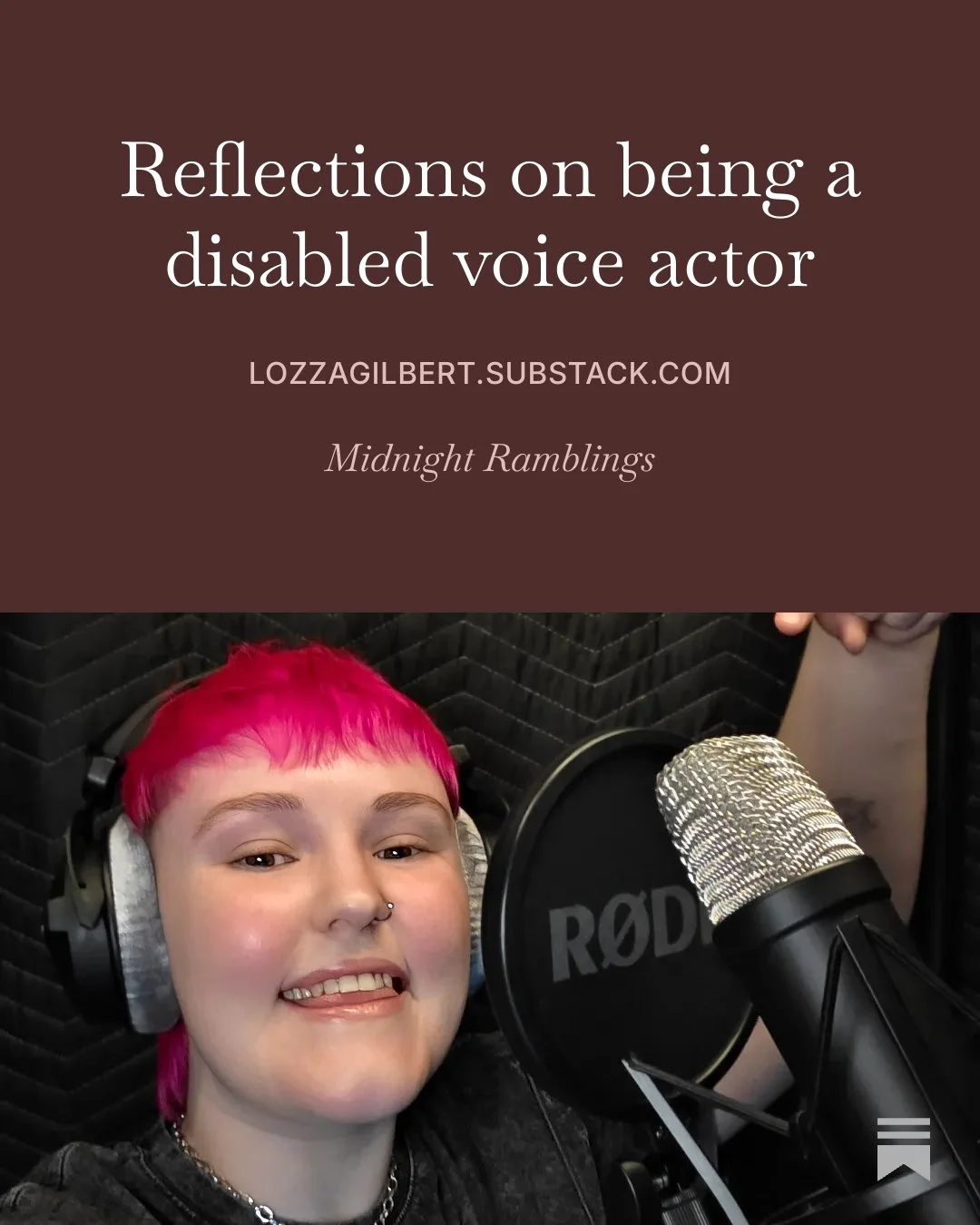 Substack article titled “Reflections on being a disabled voice actor”