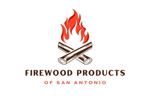 Logo with a campfire and logs above the text 'Firewood Products of San Antonio'.