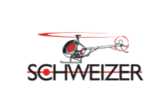 Logo with a helicopter and the word 'SCHWEIZER' underneath, featuring a red and black color scheme.