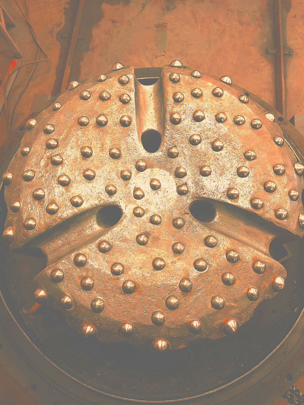 Close-up of a carbide button rock-drilling bit