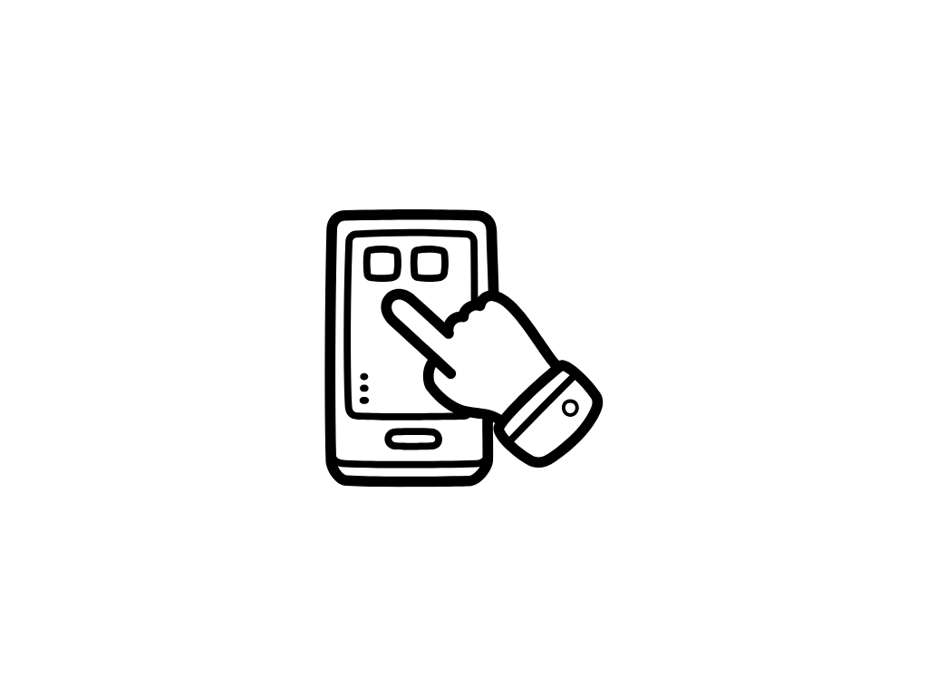Line illustration of a hand tapping a smartphone screen to represent mobile payments and digital transactions.