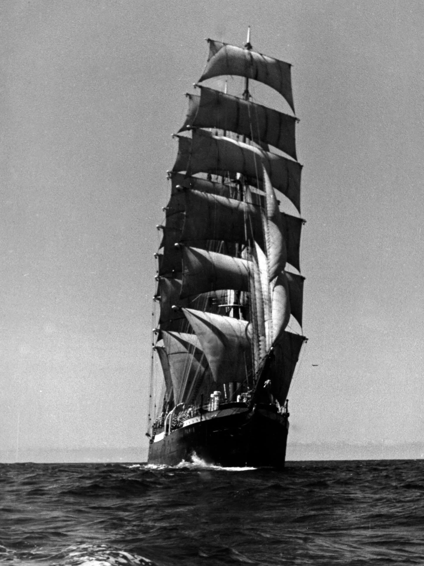 From a news clipping in New Zealand, September 1947.

&ldquo;The old four-masted barque Pamir is to be the first sailing ship in 25 years to go round the Horn on the voyage from New Zealand to England. Now in floating dock being surveyed and de-bar-n
