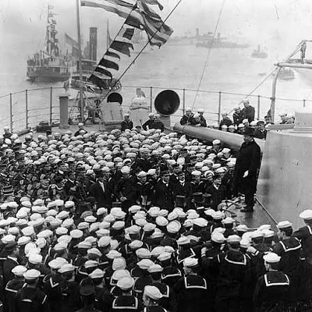 1907-09, Teddy Roosevelt orders 16 battleships dubbed &ldquo;The Great White Fleet,&rdquo; for their white topsides, to complete a circumnavigation of the globe in one of the first major peacetime projections of American naval power outside the weste