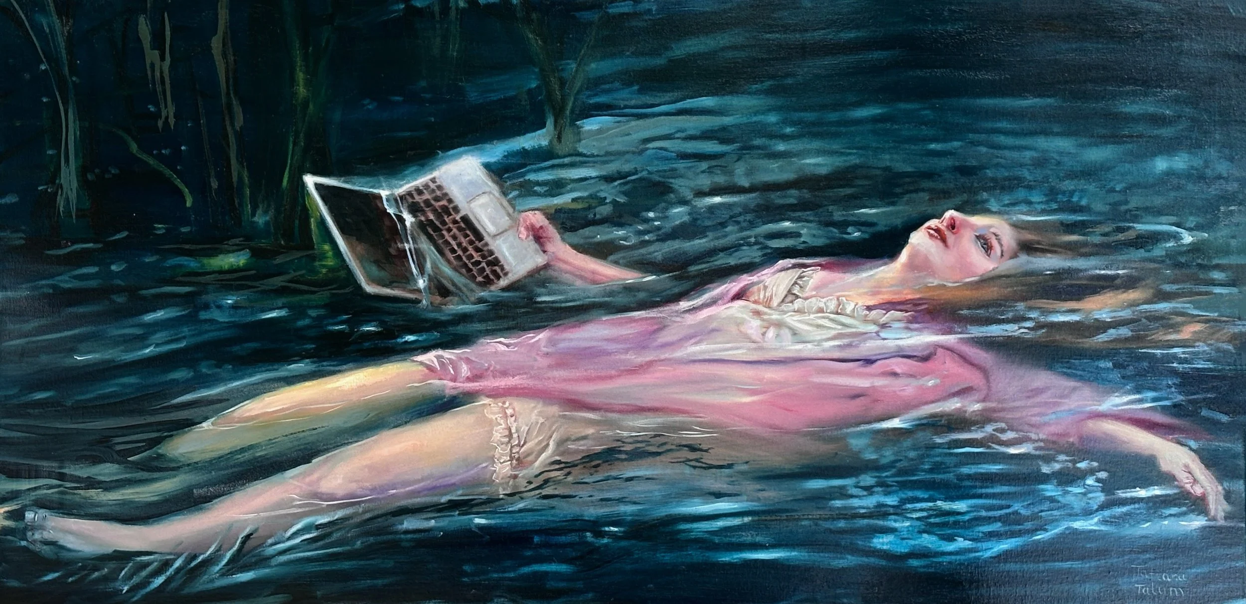 Painting of woman floating in water