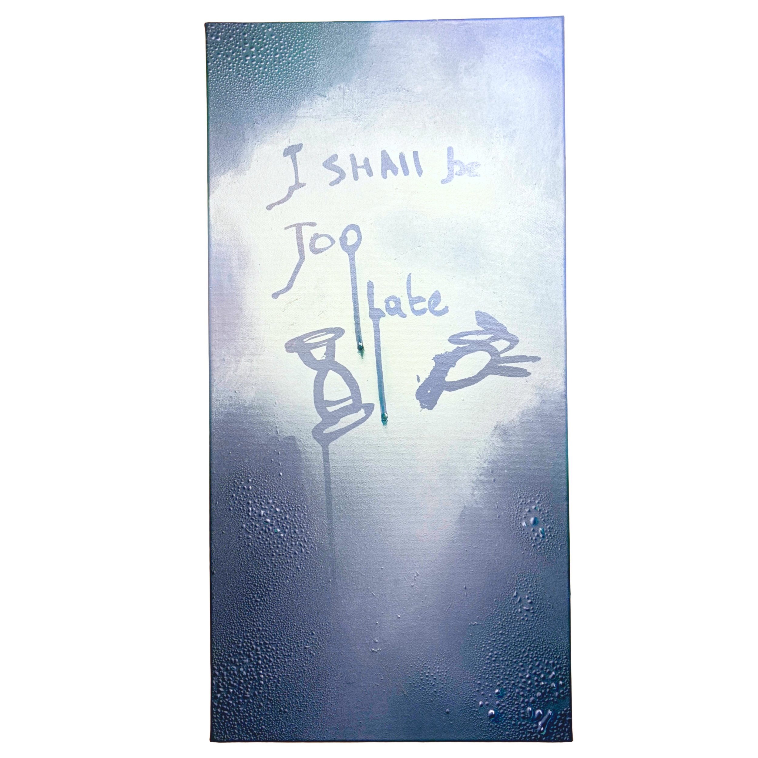 Painting of a rabbit and hourglass drawn in condensation