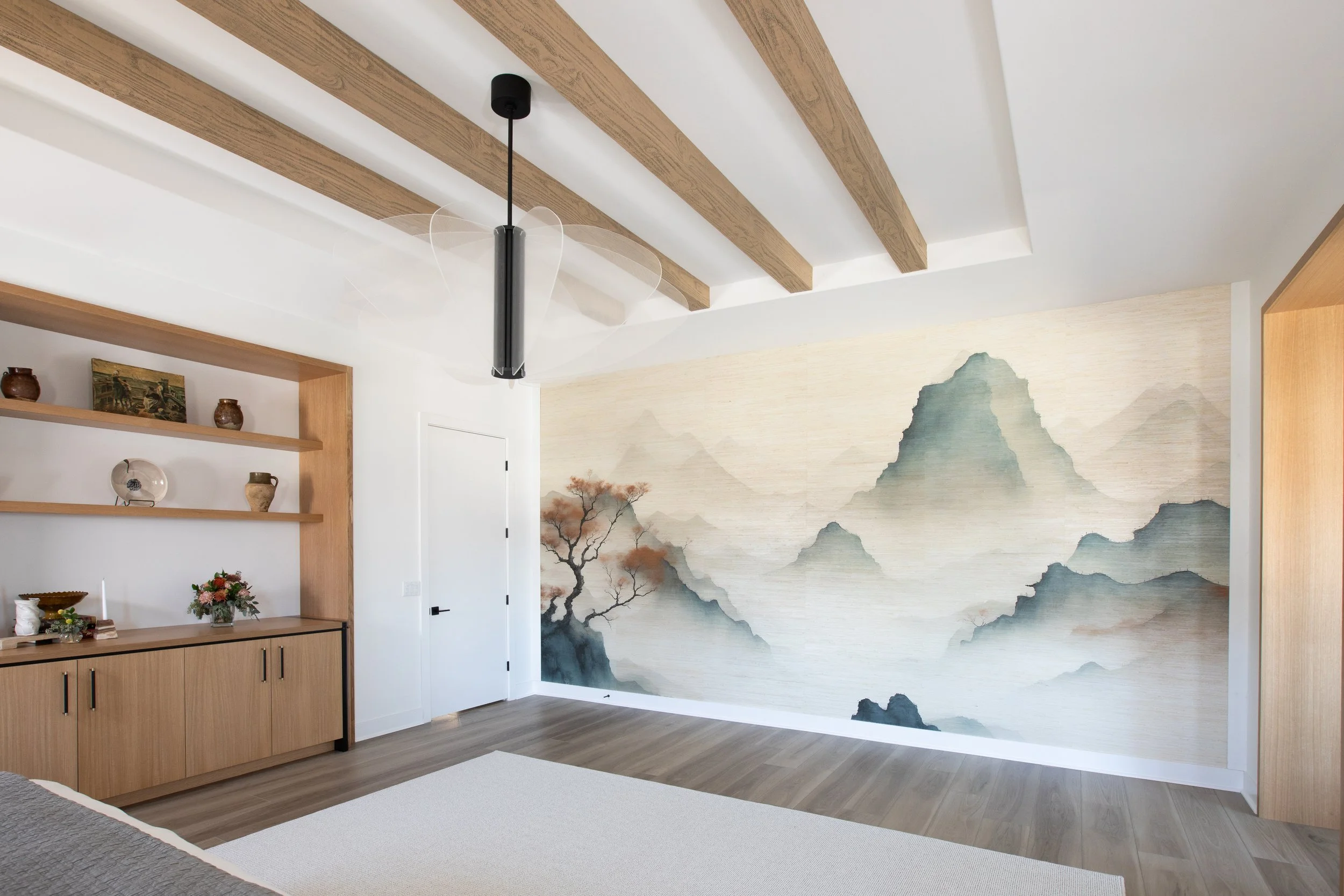 white oak built in Japanese mountain wallpaper mural jute 