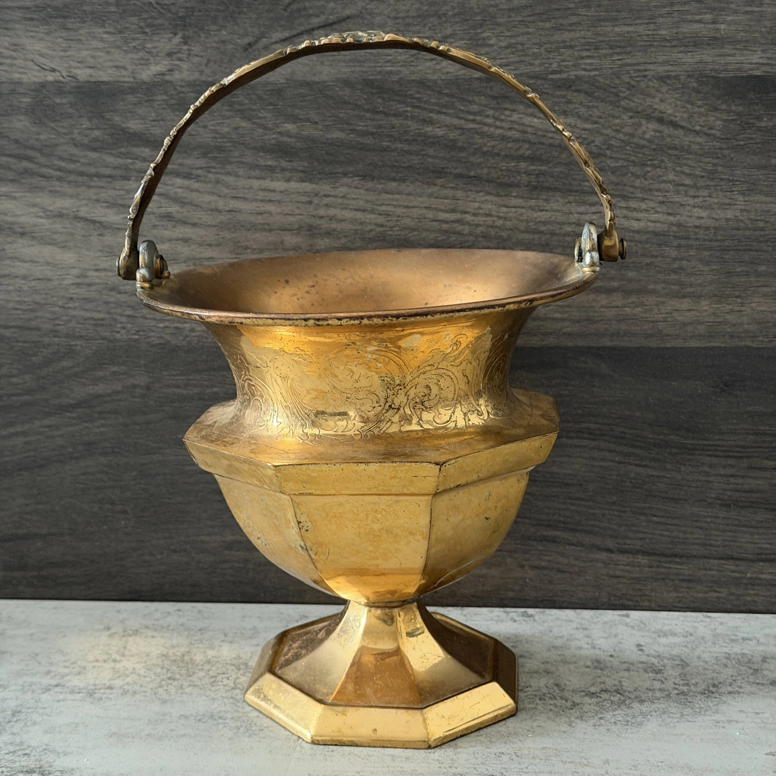 Vintage Brass Aspergillum Water Bucket C. 1900 Made in France