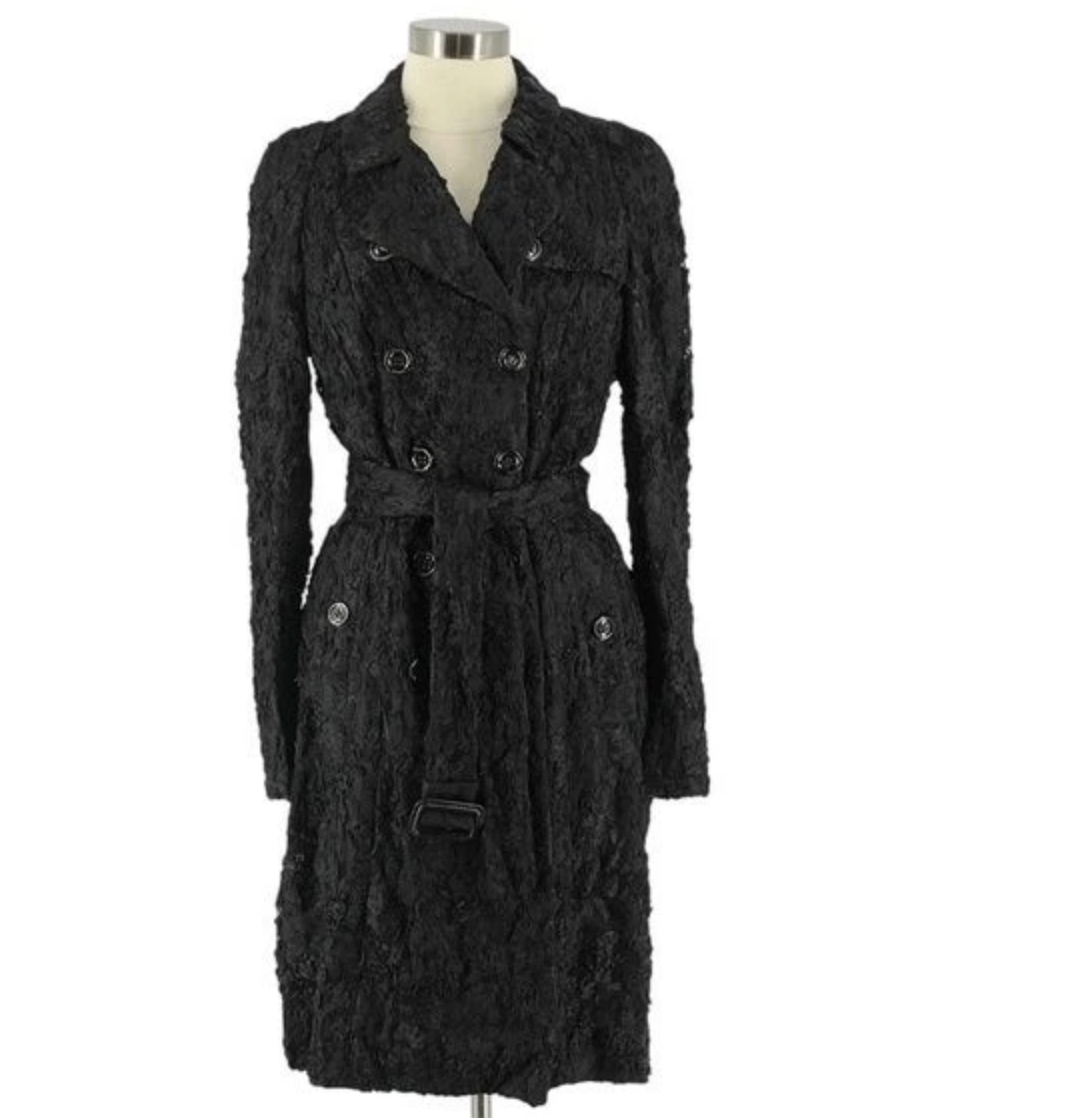 NWT Vintage Burberry Prorsum RARE Black Guipure Lace Belted Trench Coat Italy US10/IT46