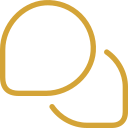 Simplified gold line drawing of a speech bubble or chat icon.