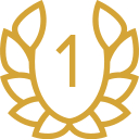 Number 1 displayed in gold with a laurel wreath around it