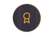 Magnifying glass icon with a ribbon or bookmark inside, on a dark background.