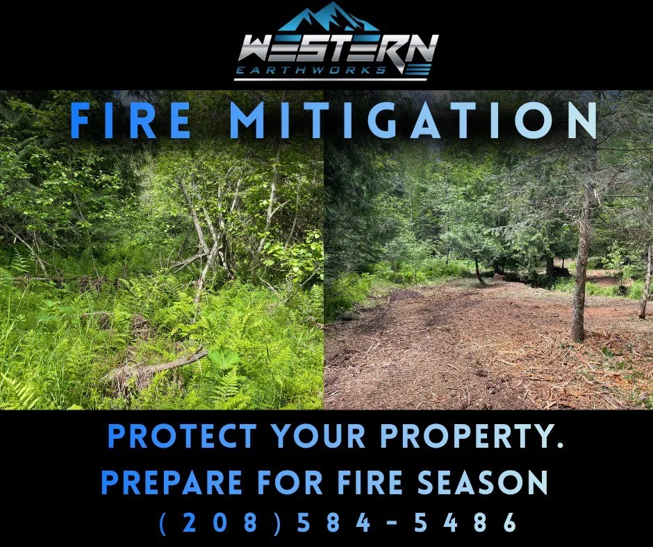 Protect your property before wildfire season.

Western Earthworks provides fire mitigation, defensible space clearing, brush removal, land clearing, grading, driveway access improvements, and site preparation services. Reducing overgrown brush, trees