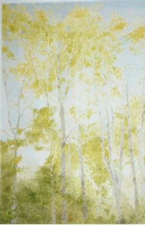 Watercolor Susan created of the trees that lined the baseball field next to her childhood home.