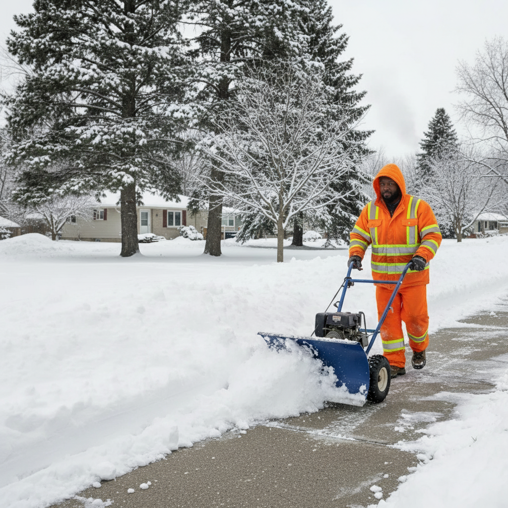 black man pushing snow plow