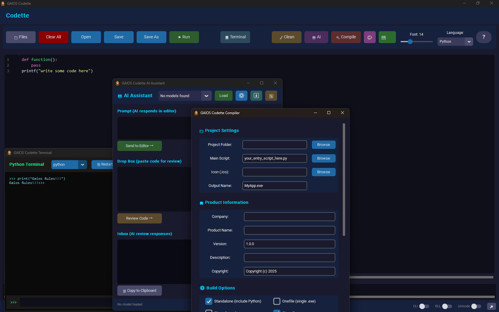 Codette IDE code to production ready app