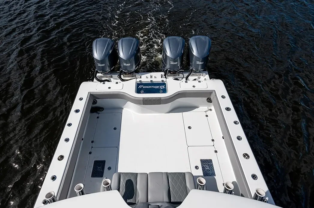 37Ft Freeman catamaran rear deck and engines
