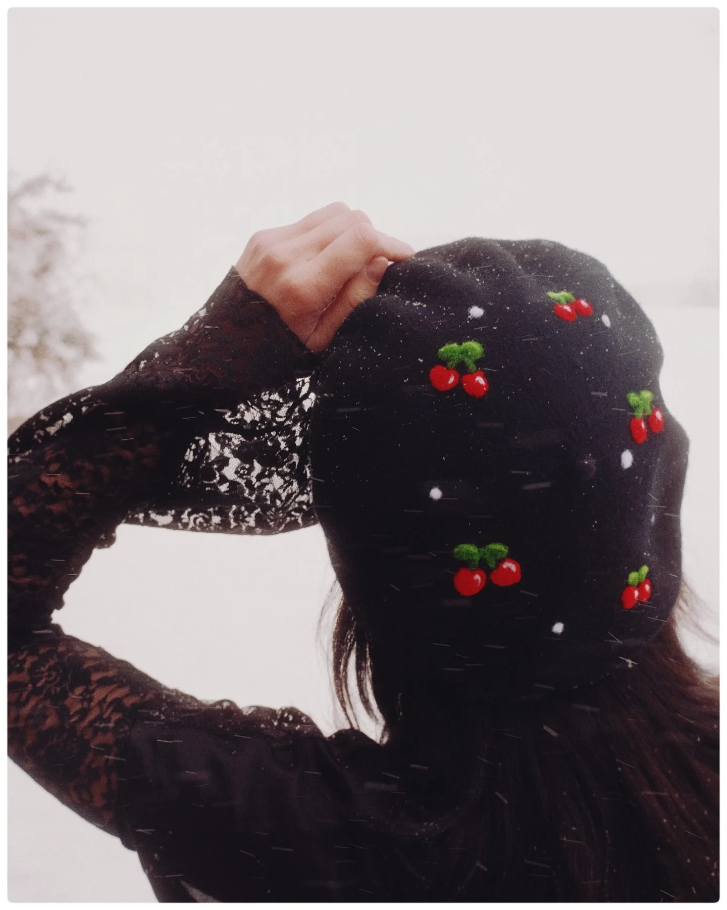 Needle felted cherry hearts beret 🍒&hearts;️