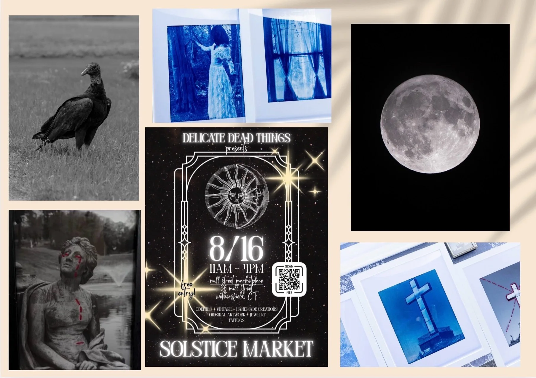 8/16 the Solstice Market is coming up super quick! Find me here, &amp; get your portrait taken or just check out my photographs and cyanotypes! 🌕🦋