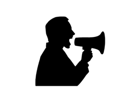Silhouette of a person speaking into a megaphone.
