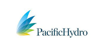 Pacific Hydro logo featuring a stylized blue and green leaf design