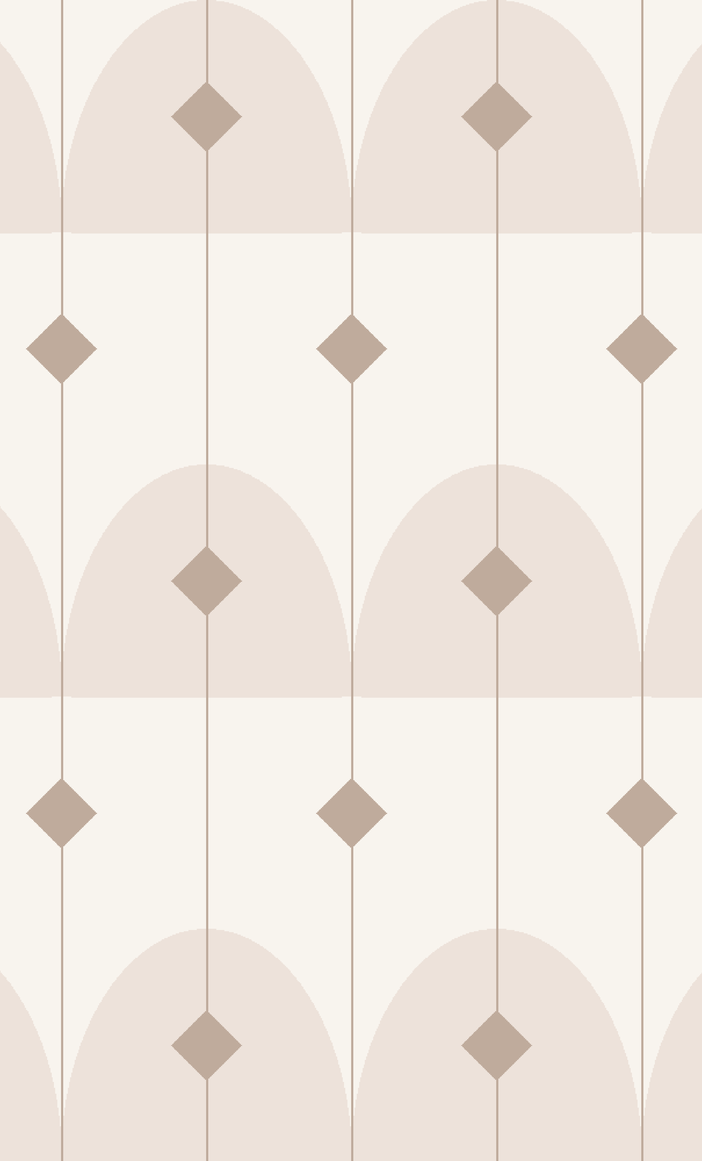 A geometric wallpaper pattern featuring beige diamonds connected by lines with arches and semi-arches in soft neutral tones.