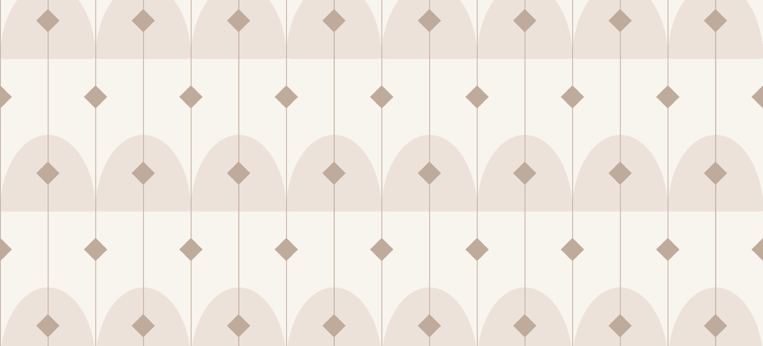 A repeating pattern of beige and light cream geometric shapes, featuring a diamond within an arch and lines connecting the shapes in a grid.