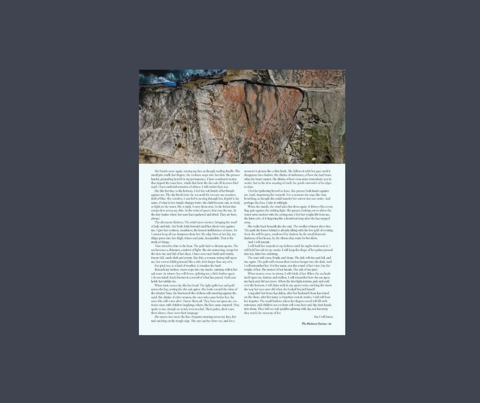 The Bicheno Stories Edition 01 printed magazine photographed in Bicheno Tasmania