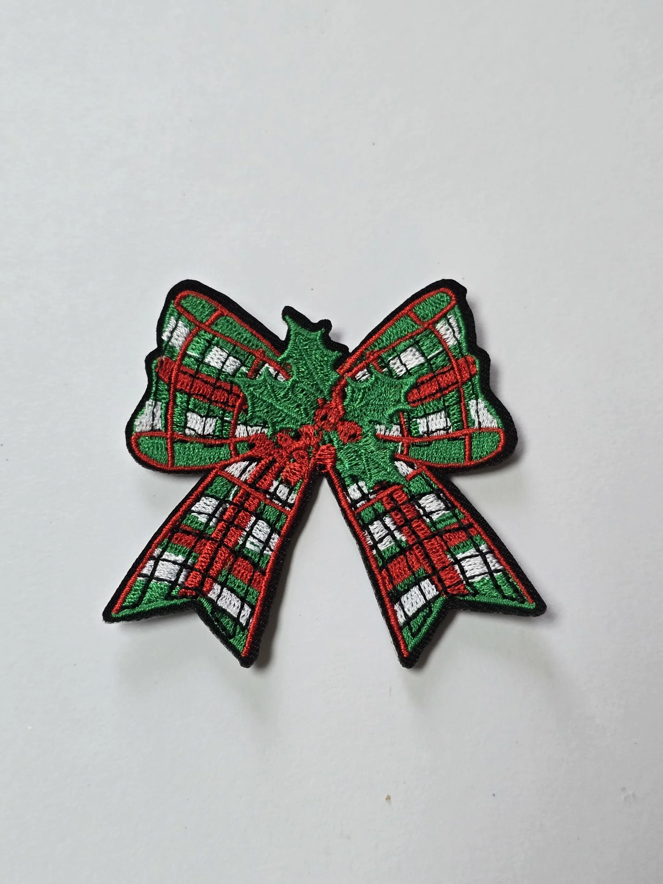 Plaid Christmas Bow Patch — Embroidered