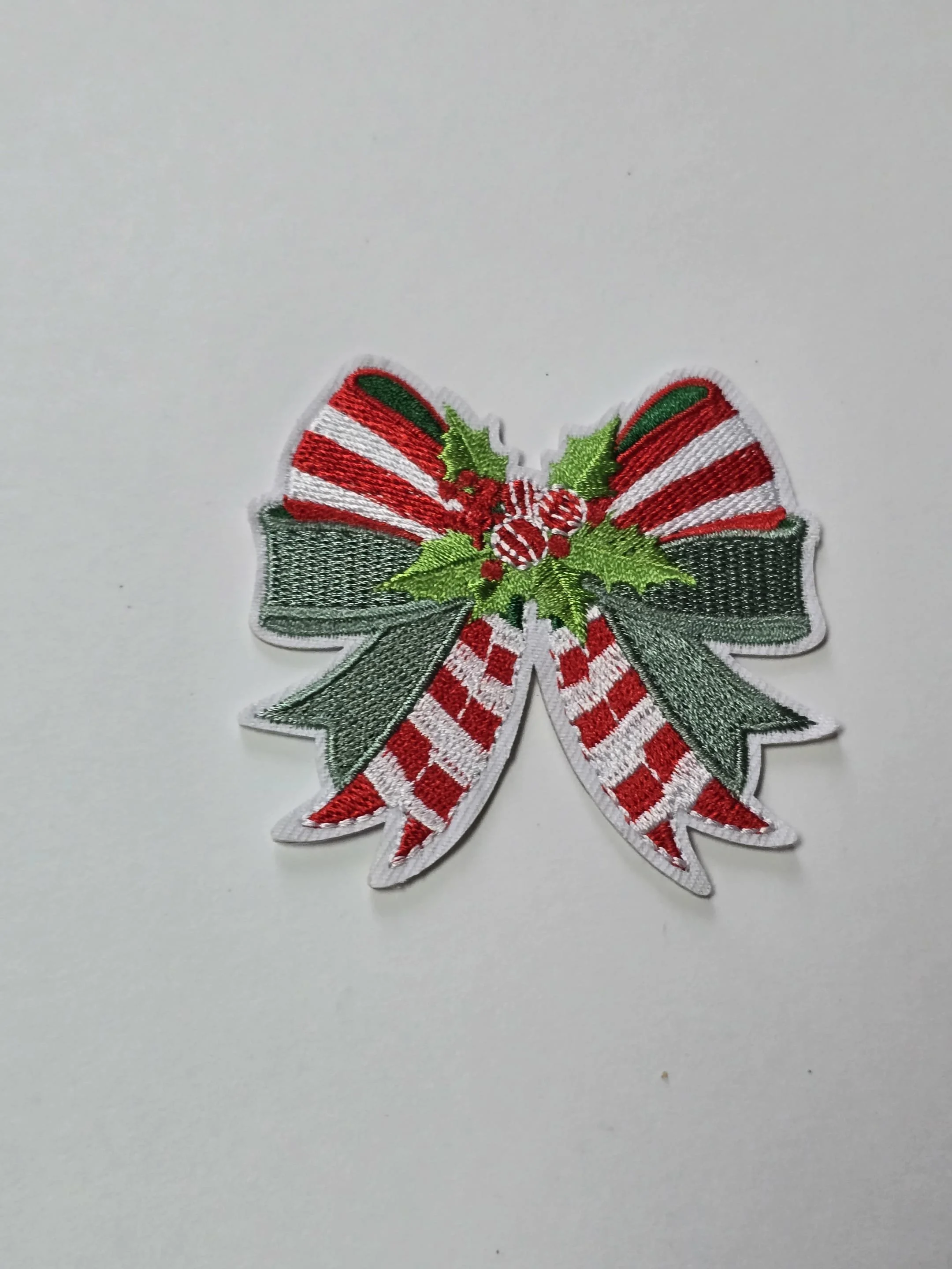 Candy Cane Bow Patch — Embroidered (IRON-ON)
