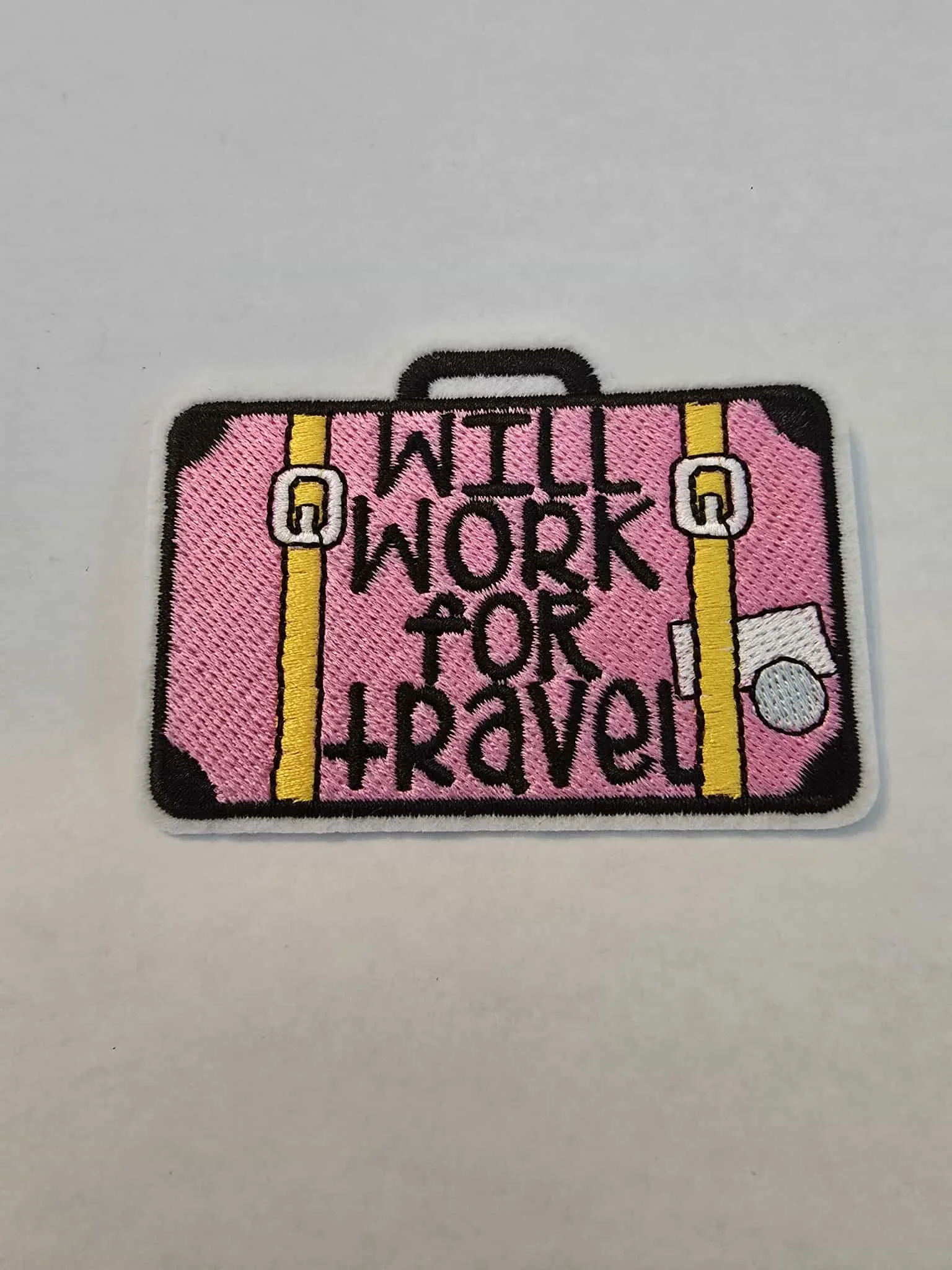 Will Work for Travel” Patch — Embroidered (IRON-ON)