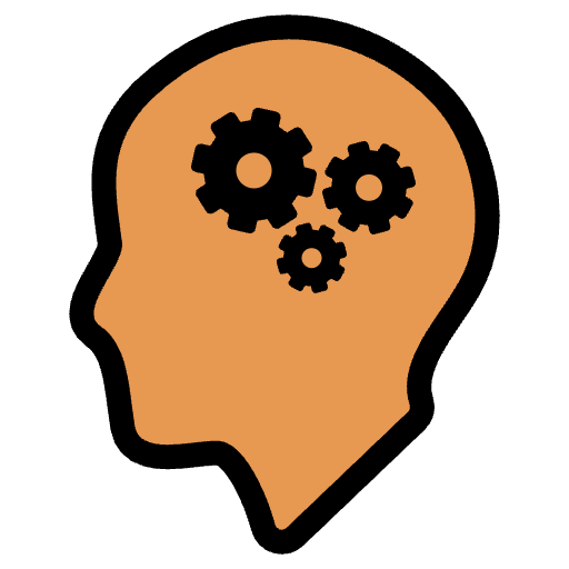Silhouette of a human head with gears inside, representing thinking or mental processes.
