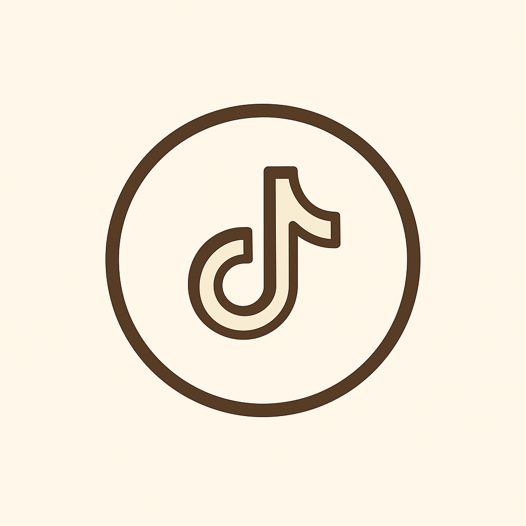 TikTok logo centered on a beige background with a brown outline.