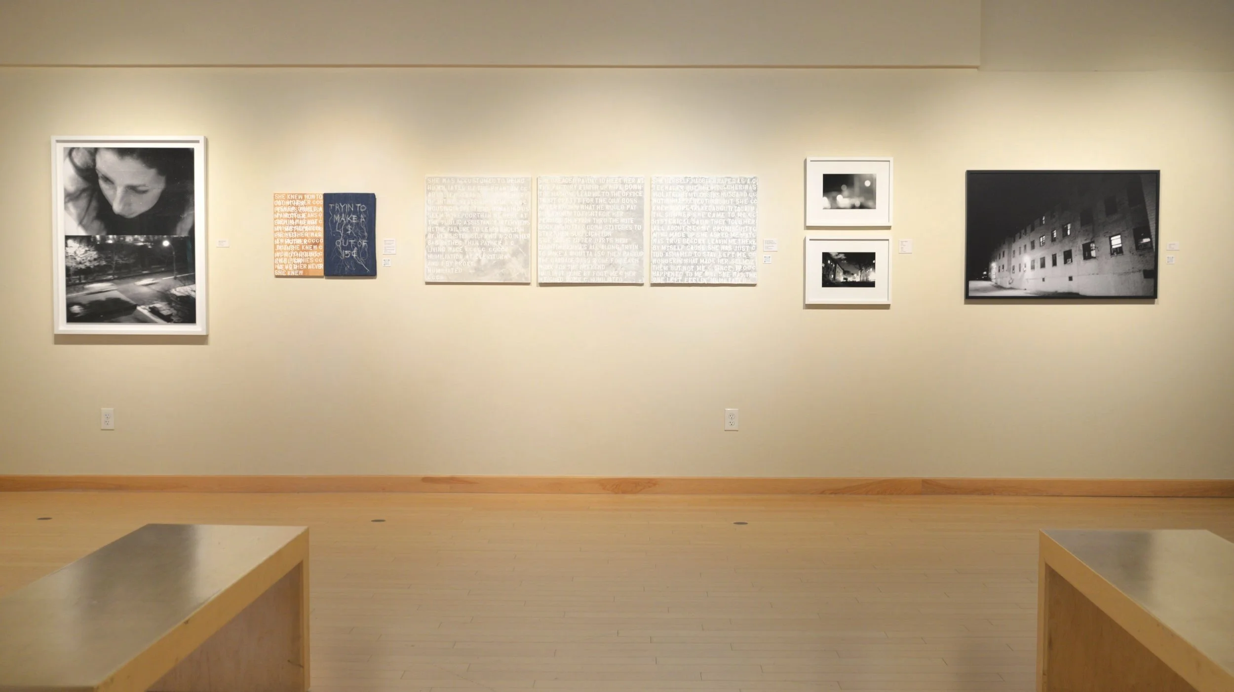 Magda Parasidis Nostos black and white photograph from Ghosts in Sunlight series installation view from exhibit at Otterbein University, Columbus, OH 2020