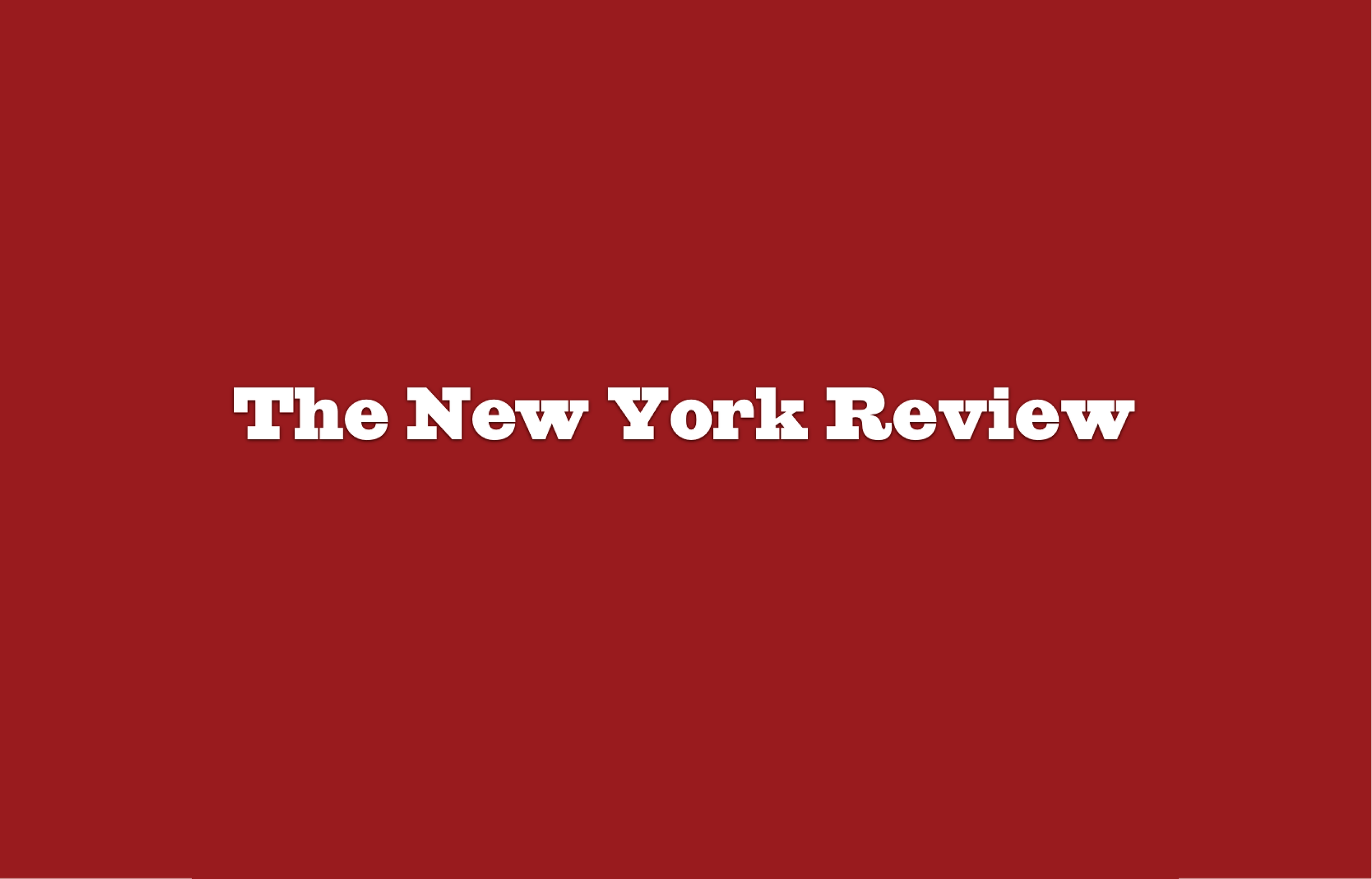 Cover of The New York Review with white text on a red background.