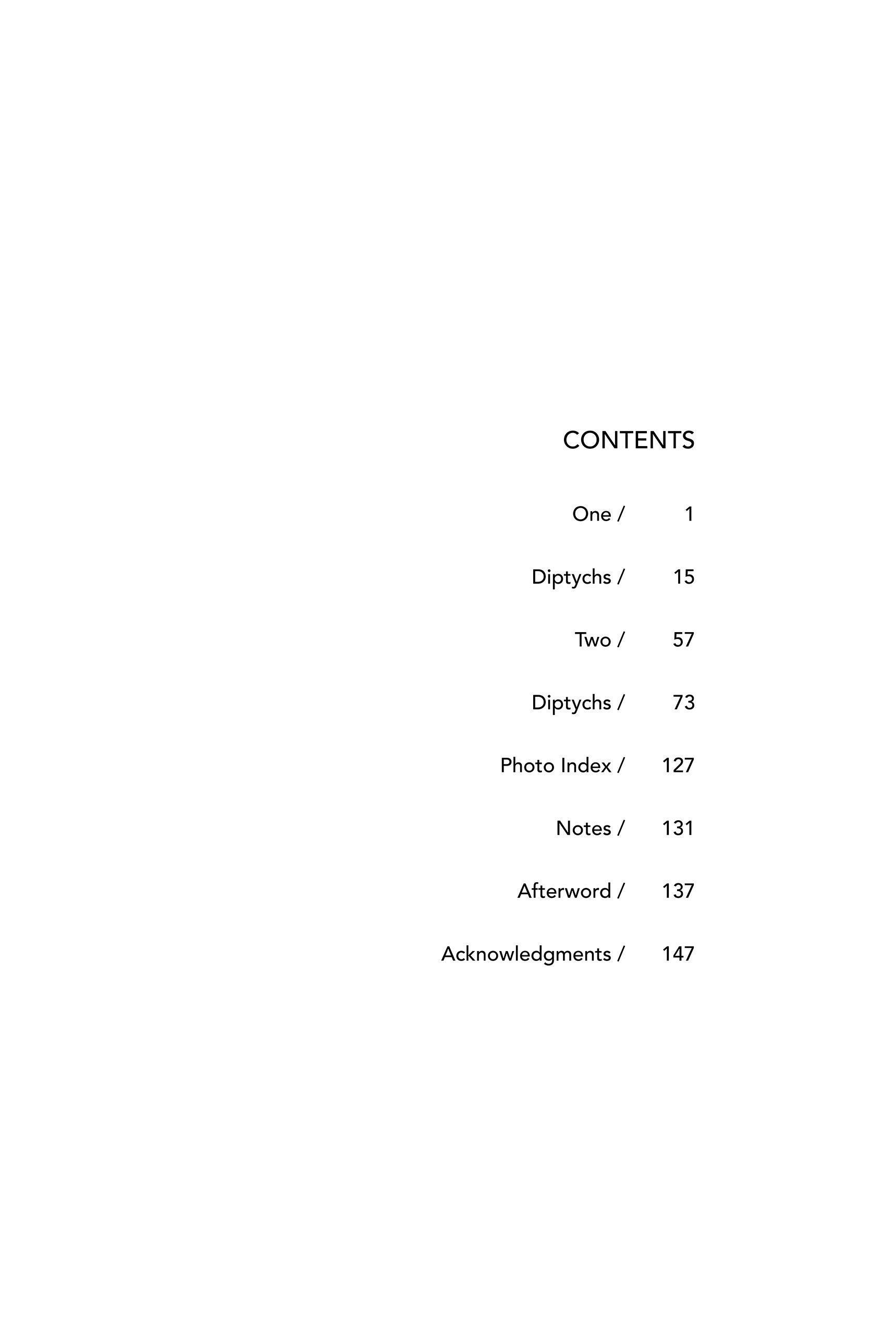 Magda Parasidis One/Two artist book photography diptychs poems Table of Contents