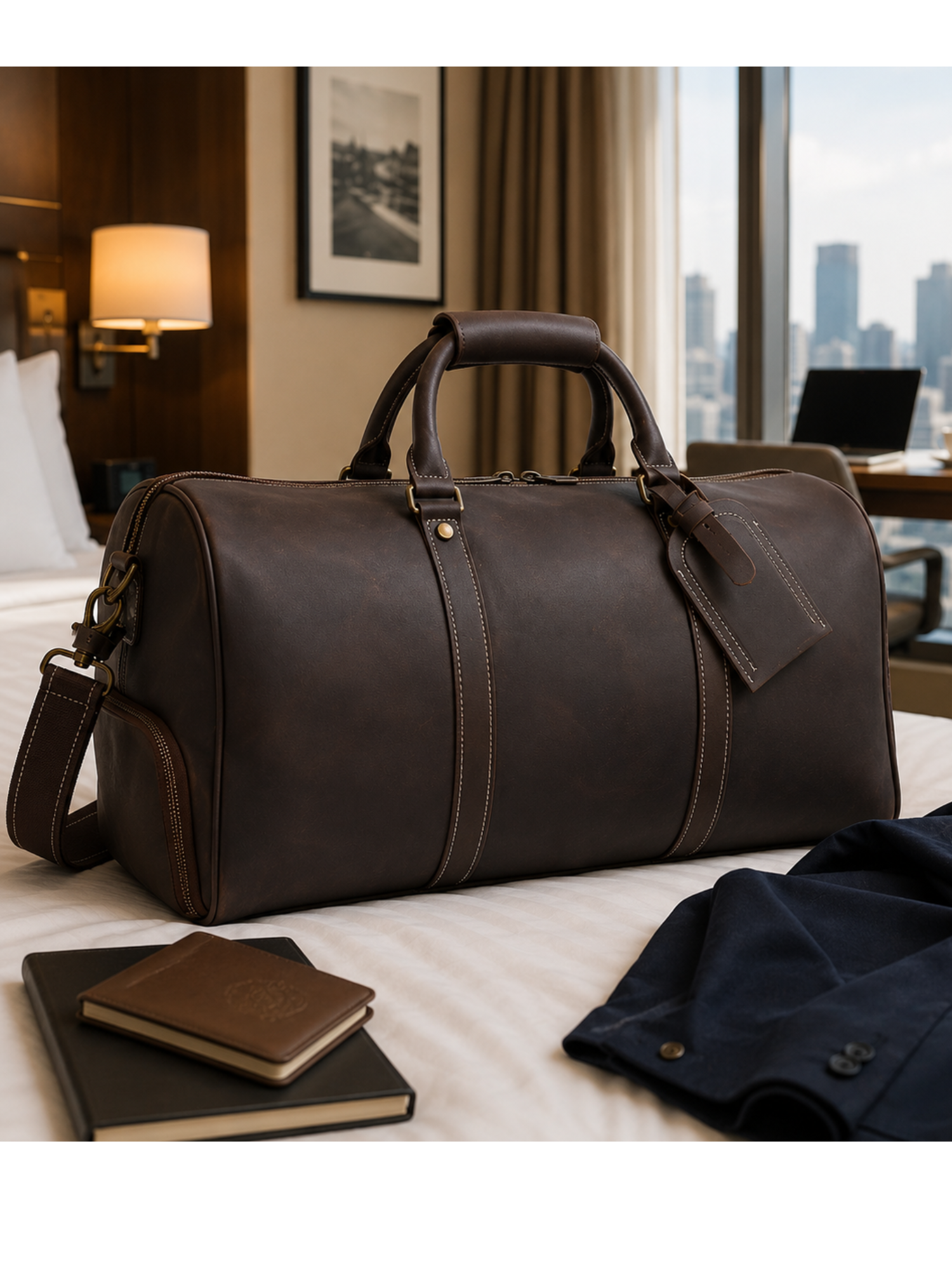 Personalized Genuine Leather Duffle Bag | Custom Engraved Travel Weekender