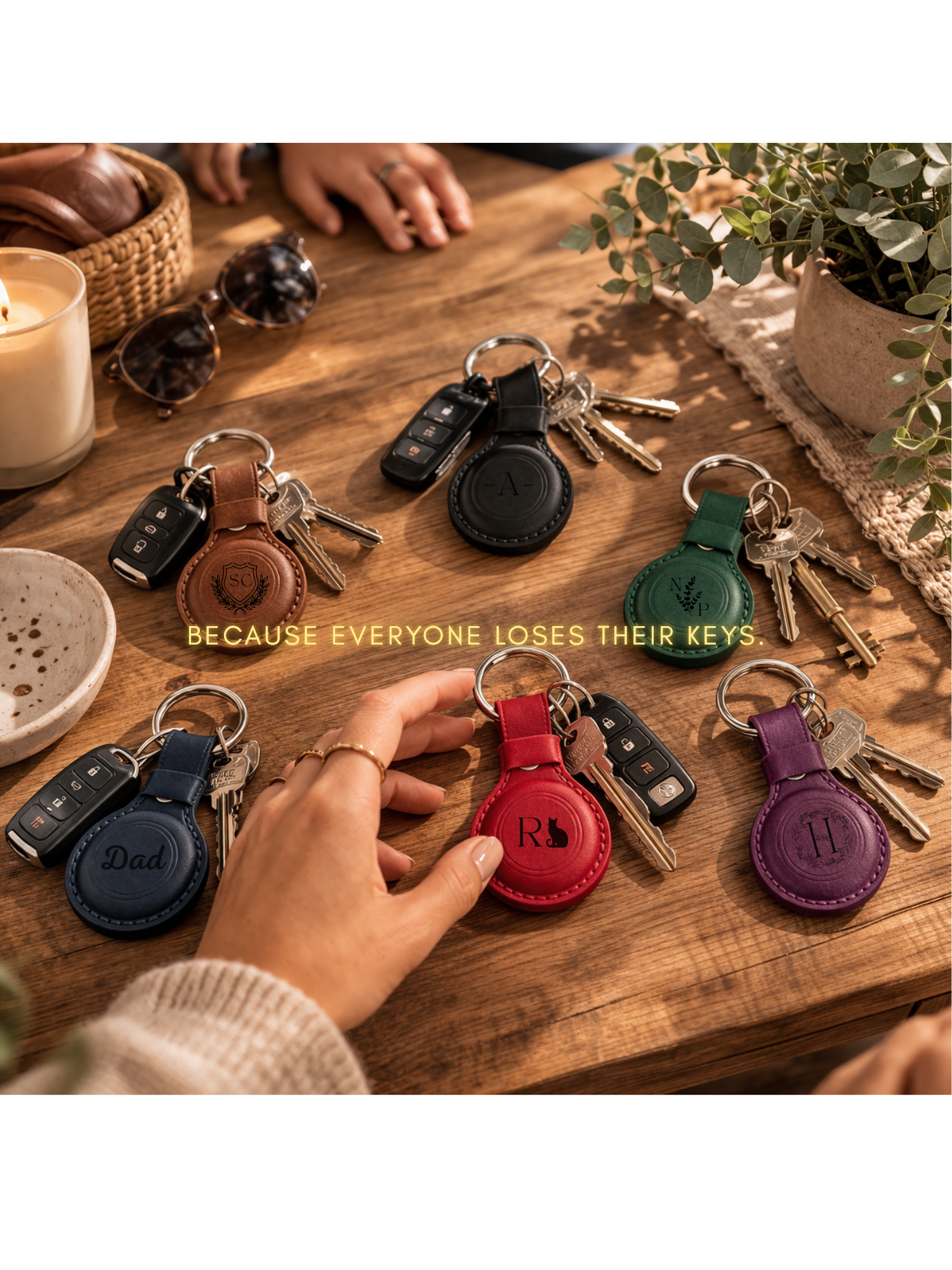 Personalized Genuine Leather AirTag Keychain | Custom Engraved AirTag Holder