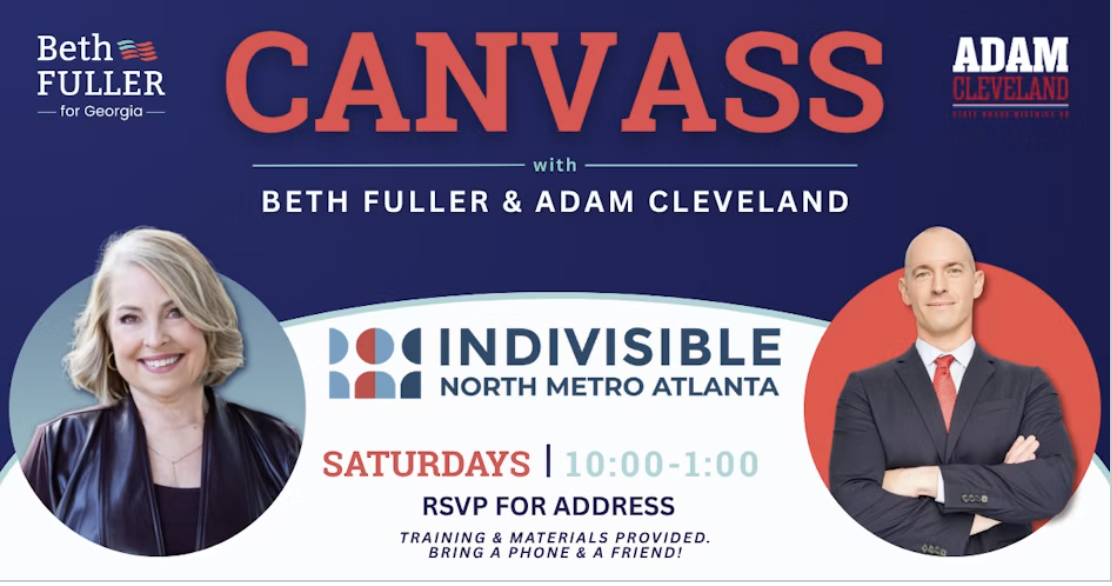 Canvass for Beth Fuller & Adam Cleveland with Indivisible North Metro Atlanta