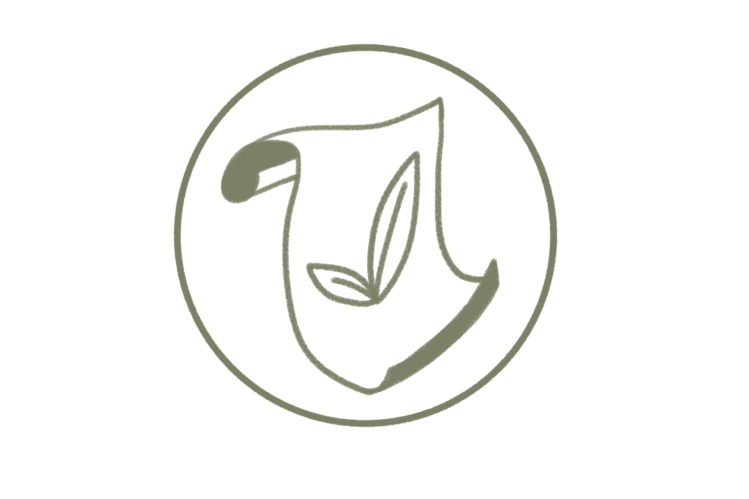 Line art of a recycling symbol combined with a leaf inside a circle.